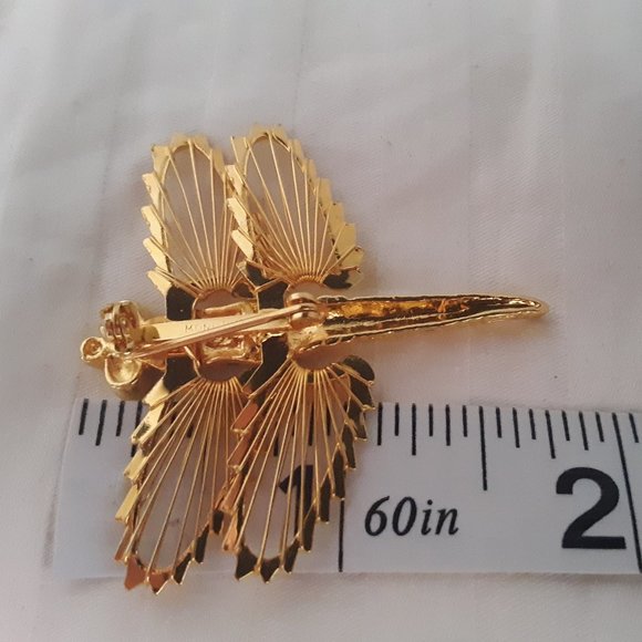 Vintage Monet Dragonfly Gold Tone Rhinestone Pin Brooch - Picture 4 of 6